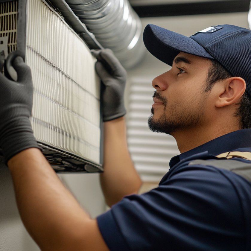 HVAC_expert_working_on_changing_air_filter_ HVAV Maintenance