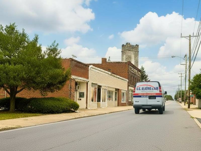 Heating and Cooling Service in Laurel, DE (HVAC Van on the street) | U.S. Heating & Air Heating and Cooling Service in Laurel, DE (HVAC Van on the street) | U.S. Heating & Air